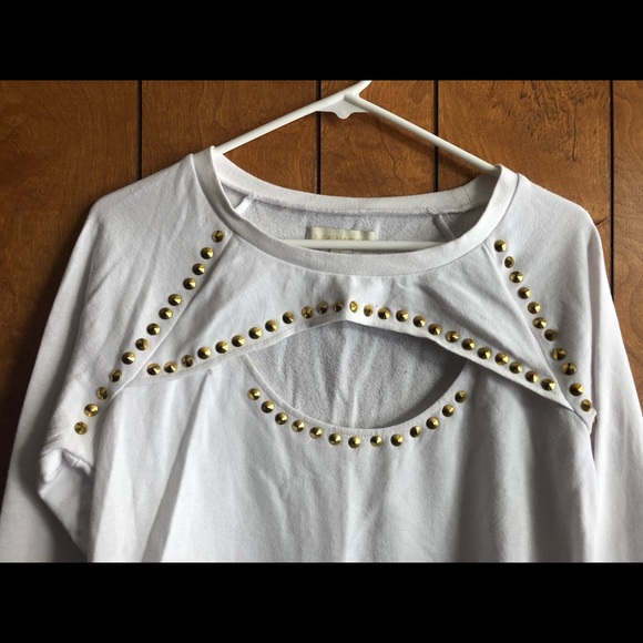 Nicki Minaj Blouse Cut Out Sweatshirt Top Gold Studded Sz L EUC - Picture 2 of 8